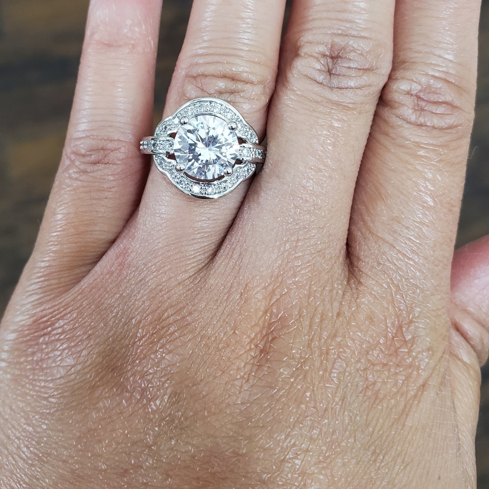 3ct CZ White Gold Rhodium Vintage Inspired Ring
